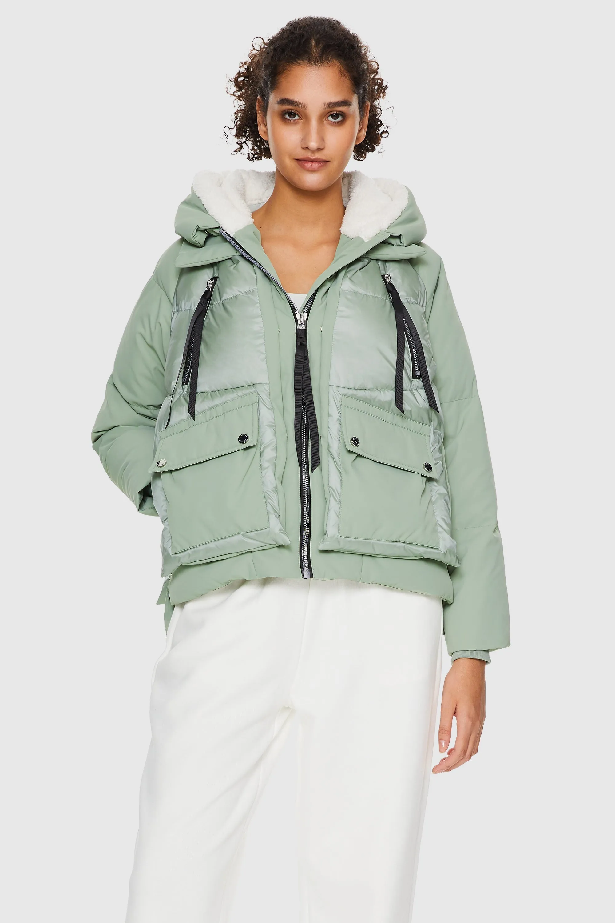 Button Fastenings 092 Colorlay Cropped Hooded Down Puffer Jacket