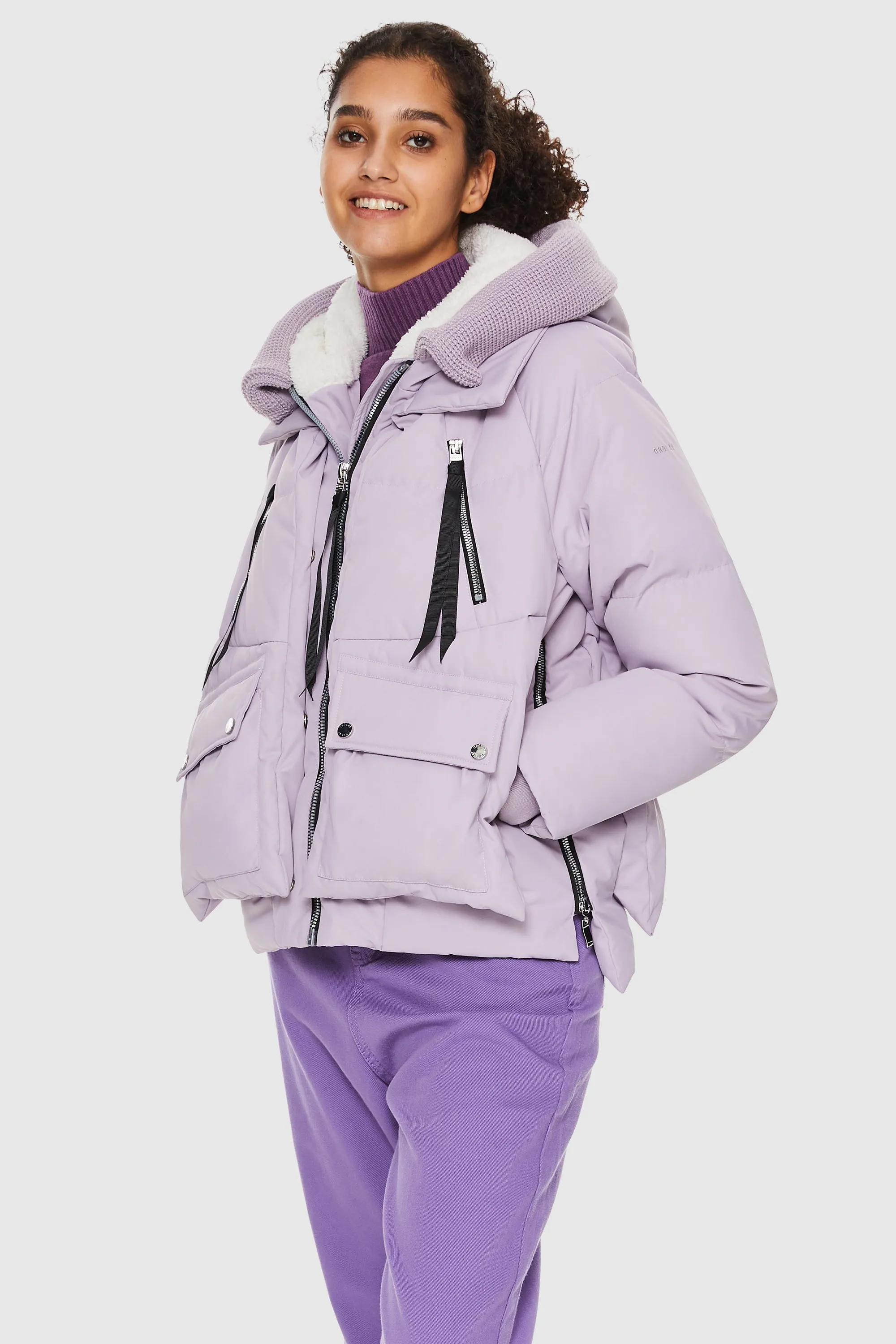 092 Colorlay Knitted Brim Hooded Down Coat ReflectiveDetails Hike Fit