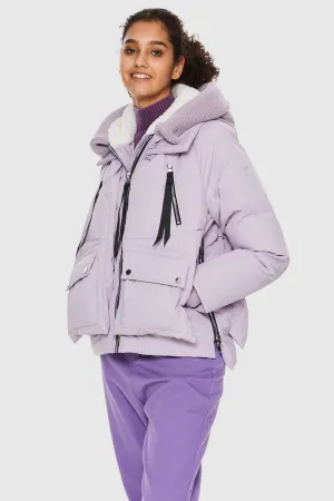 092 Colorlay Knitted Brim Hooded Down Coat Comfortable Feel