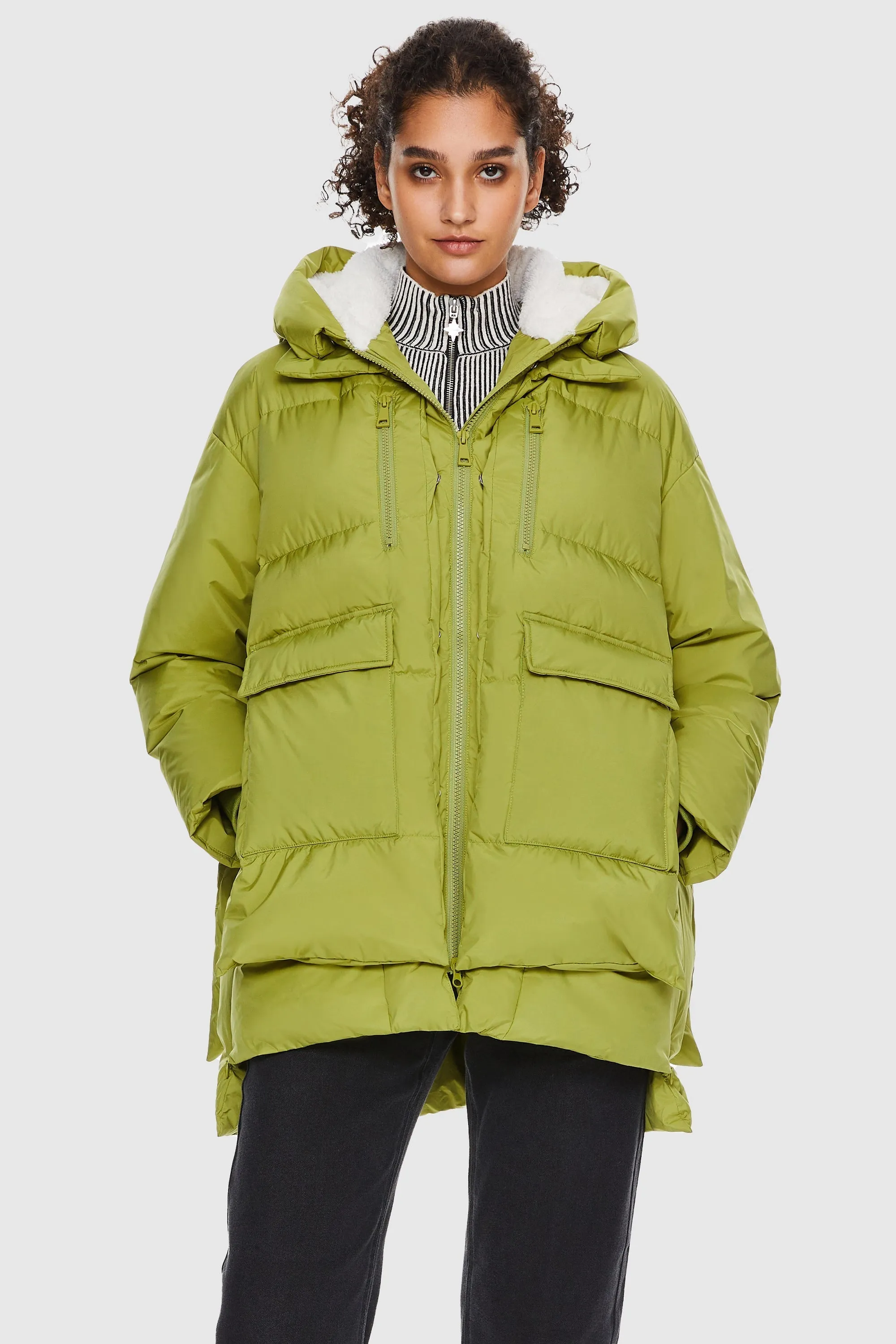 One Color 092 O-Lab Hooded Down Jacket with Slitted Hem