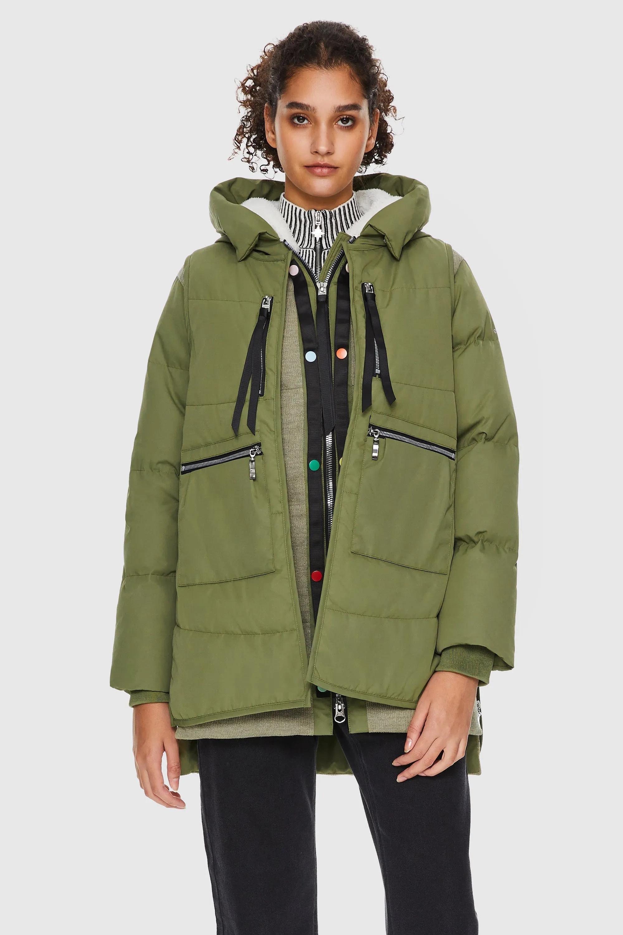 092 O-Lab Thickened Puffer Down Jacket with Detachable Vest Poly Blend Outer Chill Piece