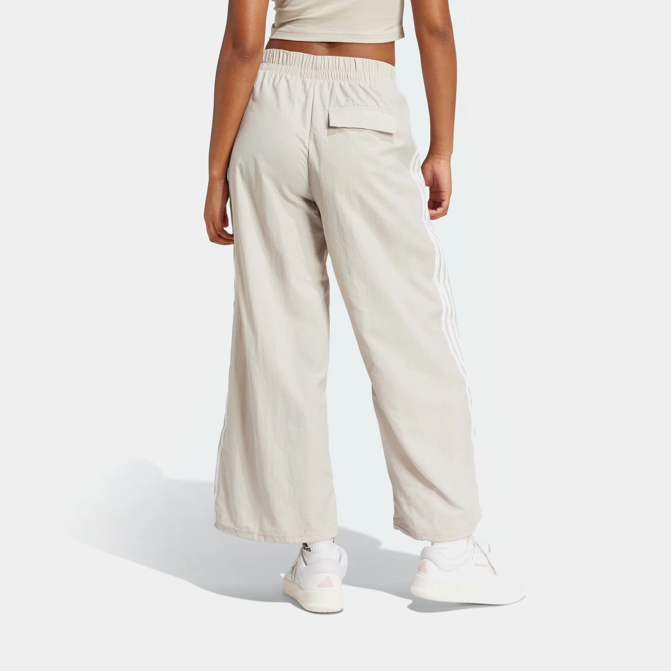 3 Stripes Woven Parachute Womens Pants (Beige/White) Timeless Comfort Wear Everyday Ease