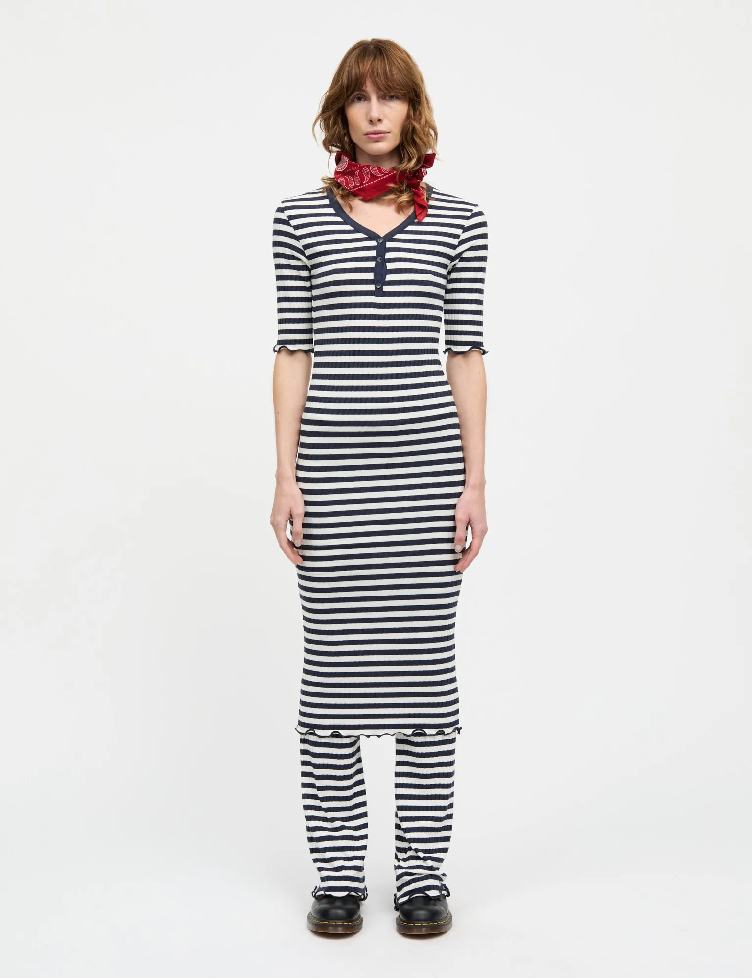 Double Layered Hem WaterRepellentCoating 5x5 Stripe Lonnie Pants, Vanilla Ice/Parisian Night