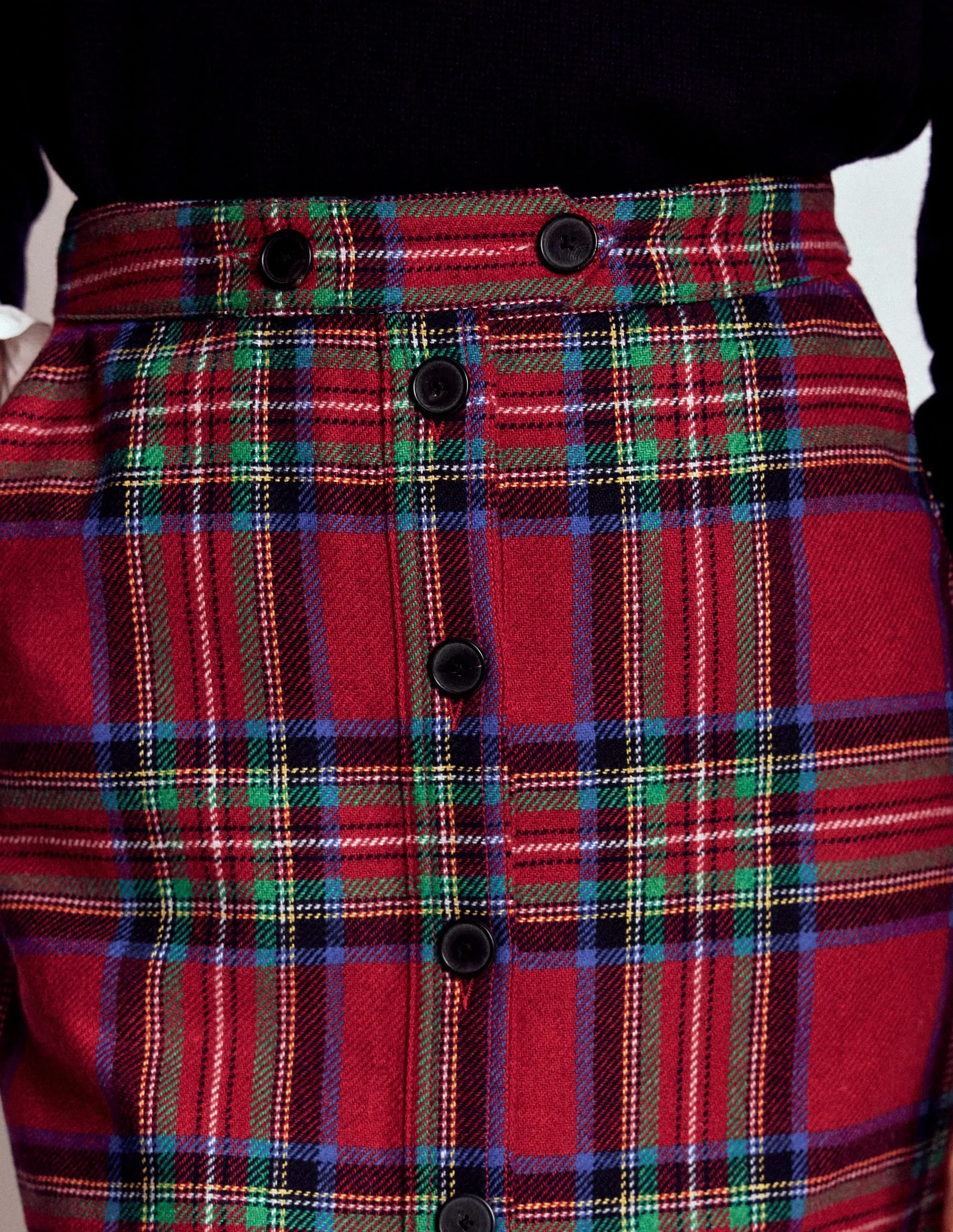 Cecelia Wool Skirt-Red, Blue and Green Check Relaxed Vibes