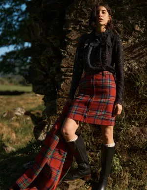 Sharp Look Cecelia Wool Skirt-Red, Blue and Green Check