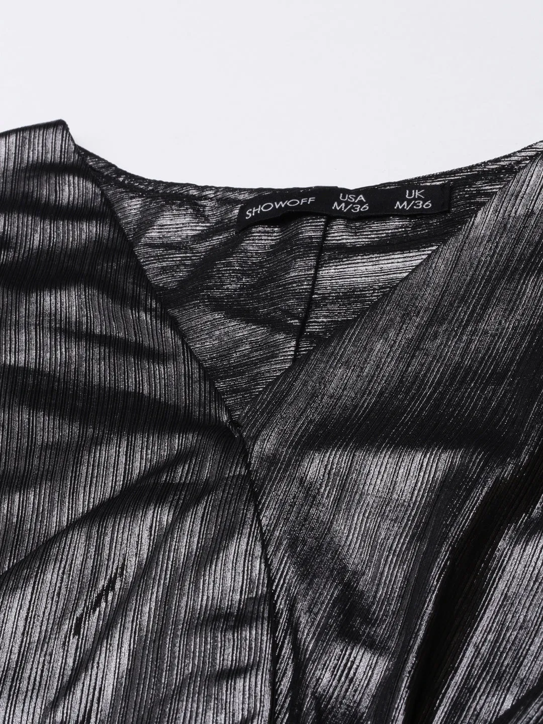 Moisture Wicking Fabric Women's Metallic Extended Sleeves Styled Back Crop Top