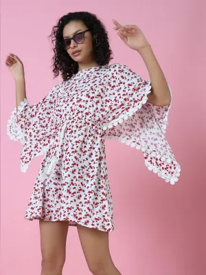 Women's White Floral A-Line Dress Body Fit