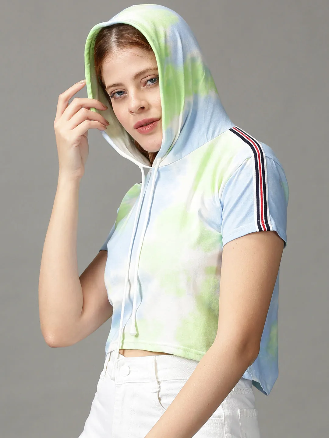 Women's Multi Tie and Dye Printed High-Low Hooded Top Casual and cool Timeless Piece