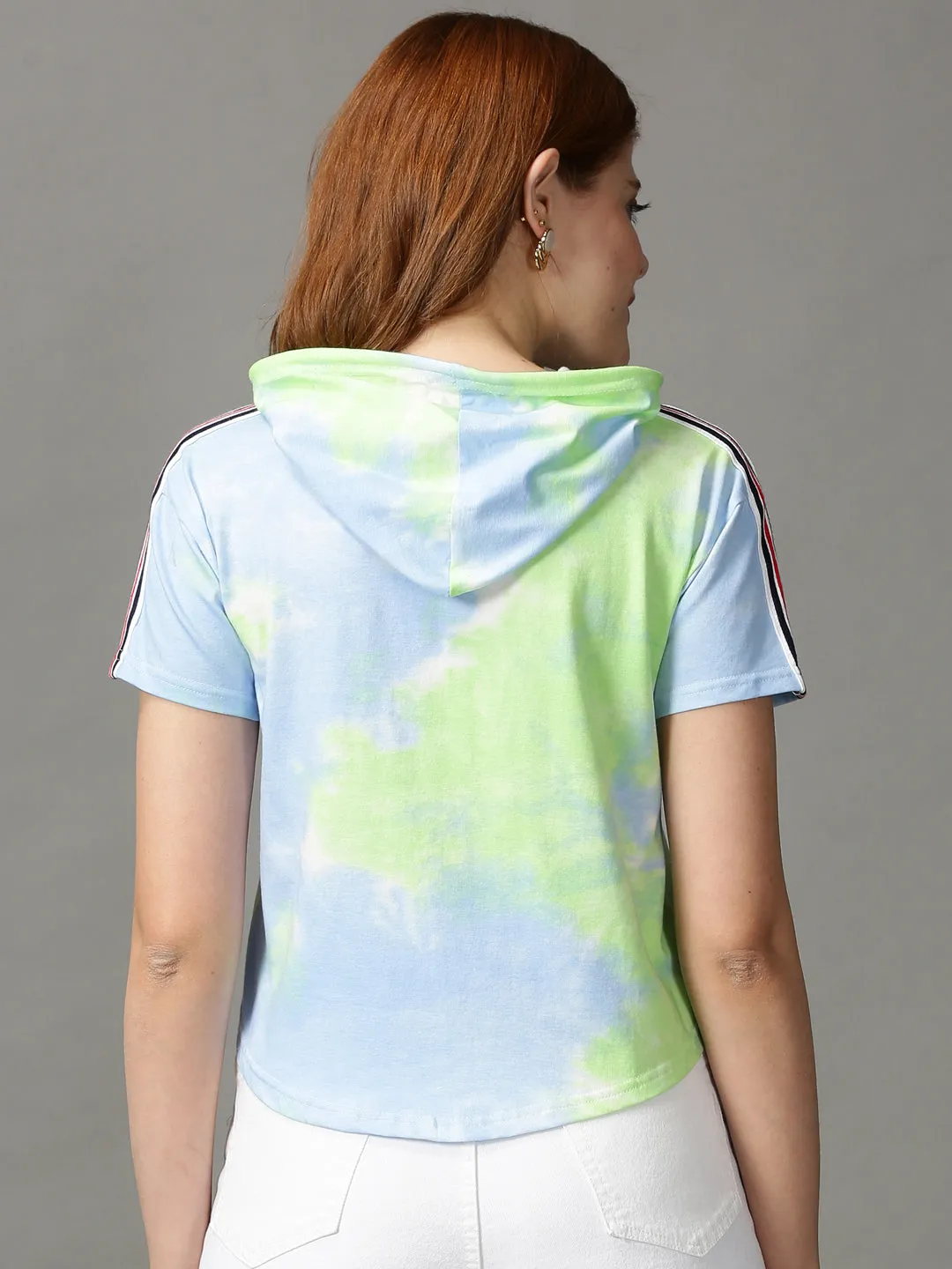 Simple Yet Elegant Women's Multi Tie and Dye Printed High-Low Hooded Top