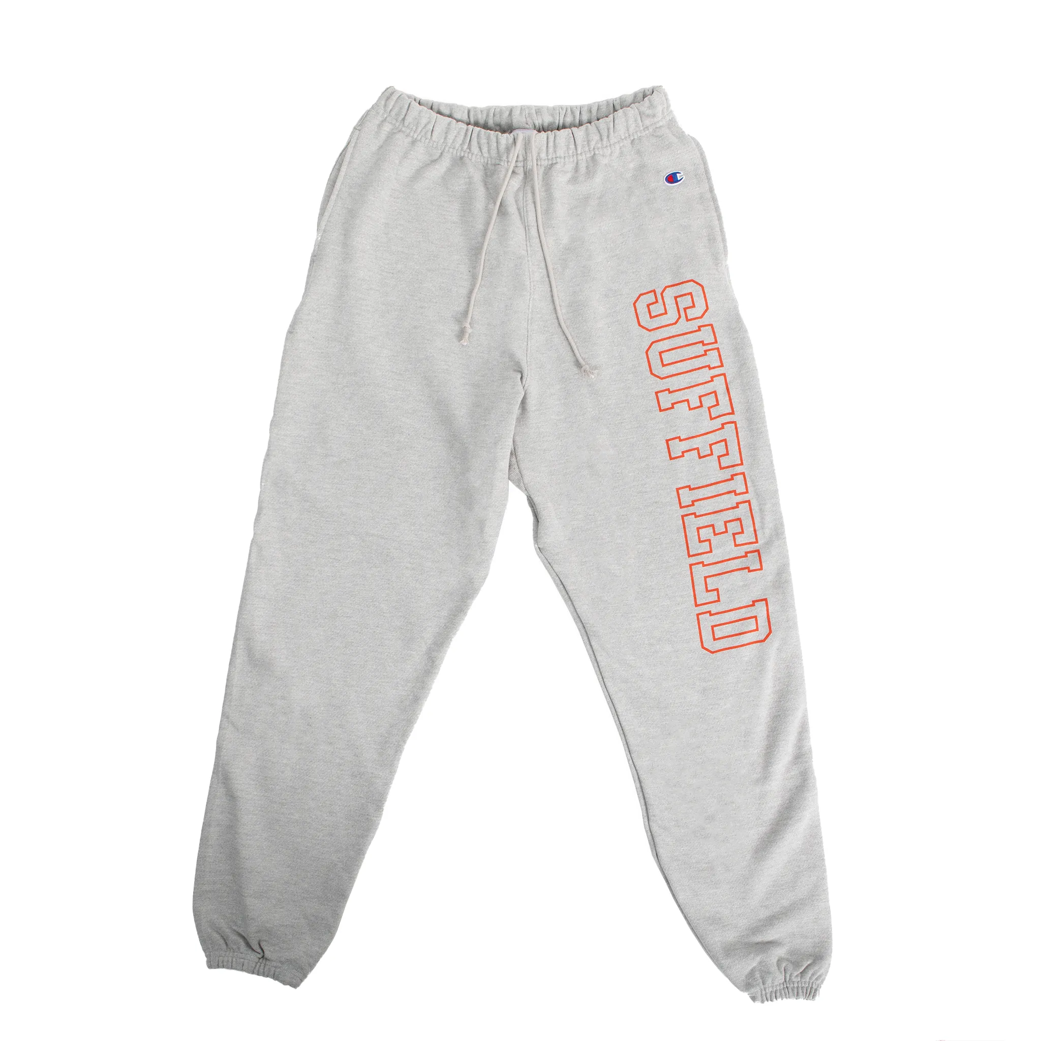 anti slip grip Champion Oxford Heather Sweatpants w/ Vertical Suffield in orange Ink