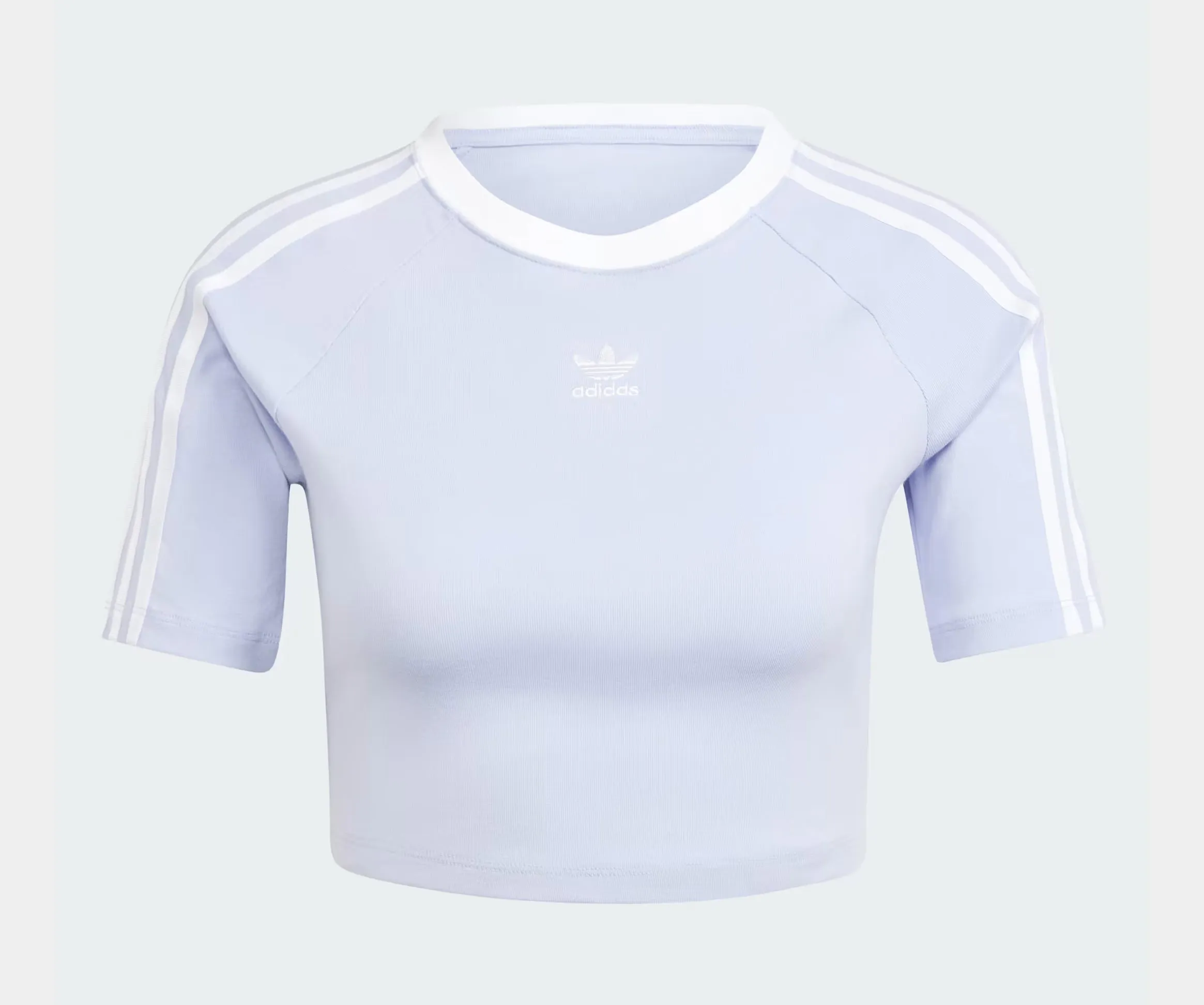 Tight Core Sharp Look Adicolor 3 Striped Crop Womens Short Sleeve Shirt (Purple/White)