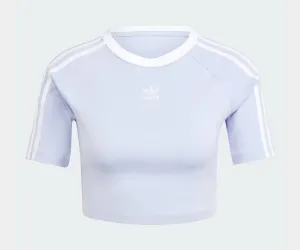 Fashionable Look Smart Glow Adicolor 3 Striped Crop Womens Short Sleeve Shirt (Purple/White)