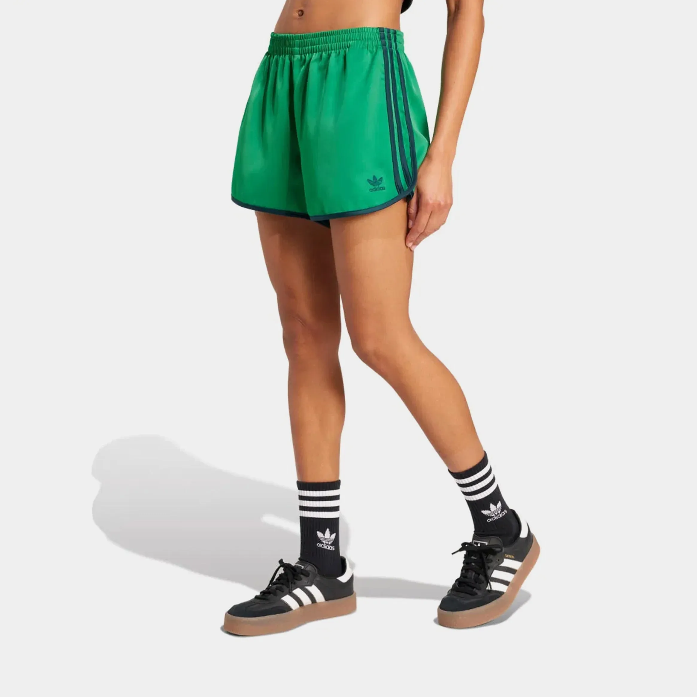 Adicolor 3 Stripes Sprinter Track Womens Shorts (Collegiate Green/Black) Odor Control Treatment Wrinkle resistant fabric