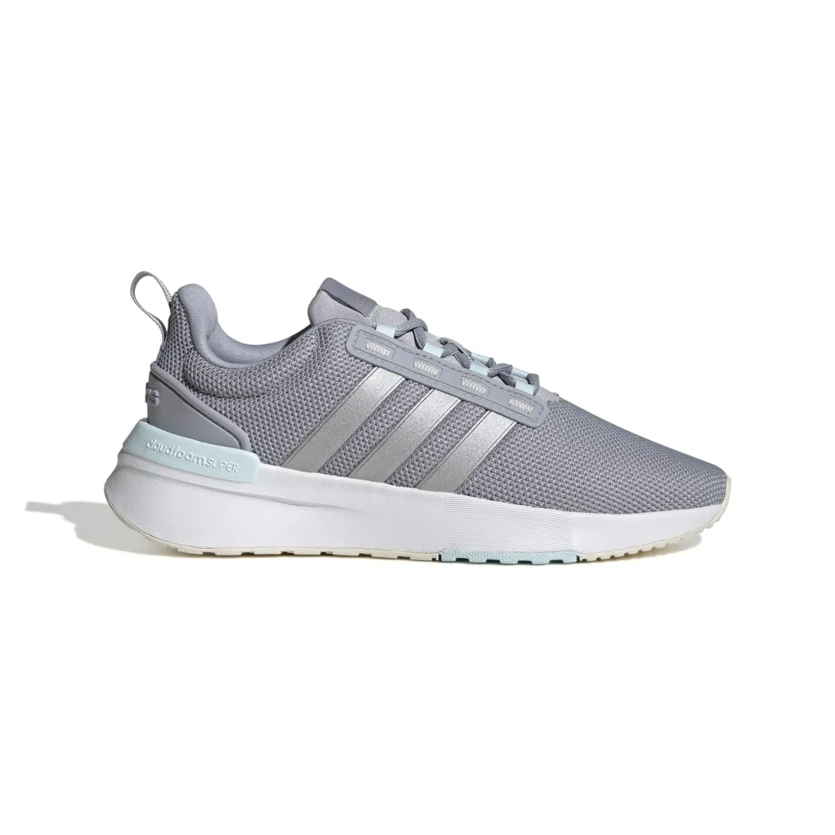 running with a gum rubber outsole speed work shoe applicability ADIDAS GX4202 RACER TR21 WMN'S (Medium) Silver/Silver/Grey Leather & Textile Running Shoes