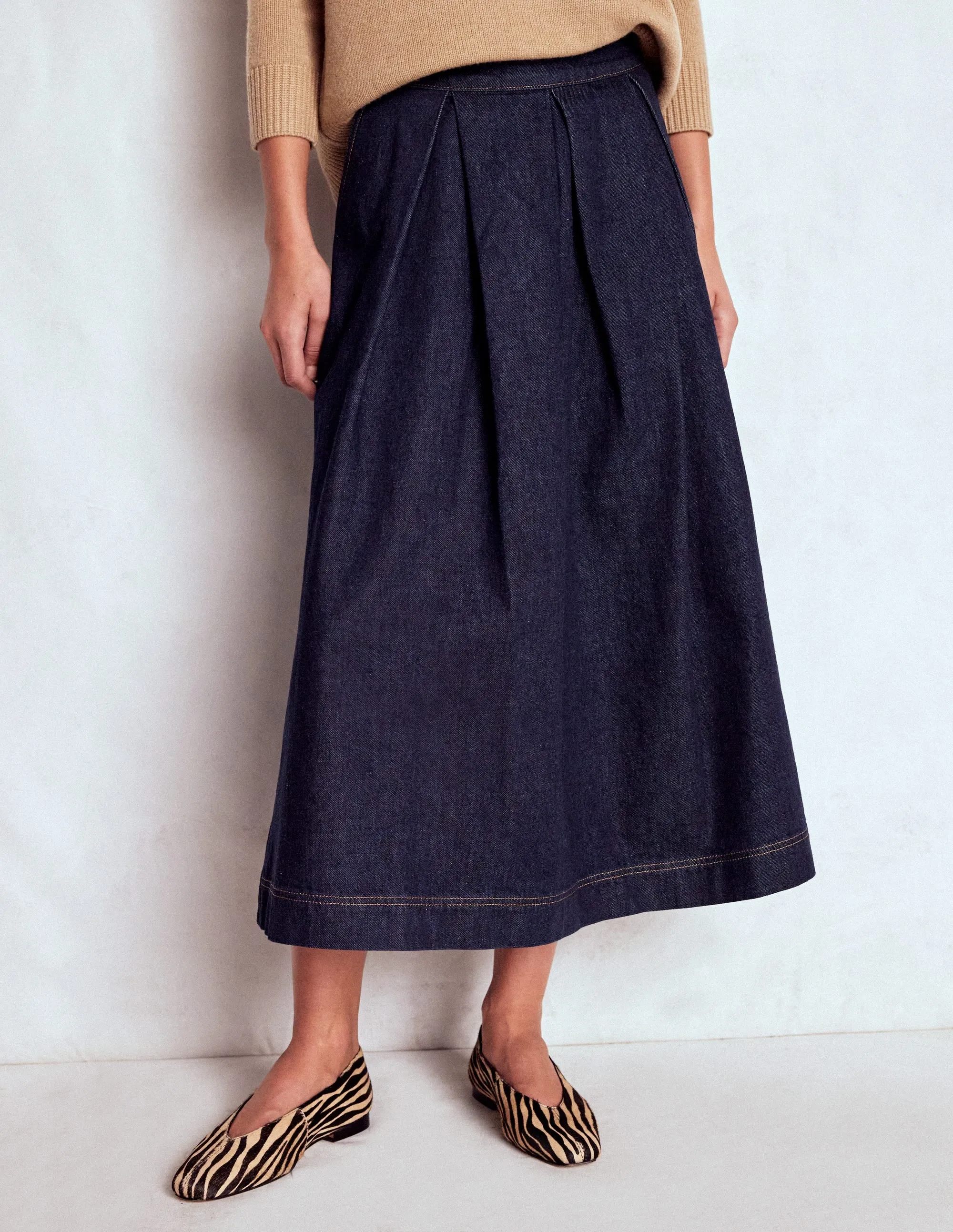 Verity Denim Midi Skirt-Indigo Hip Skimming