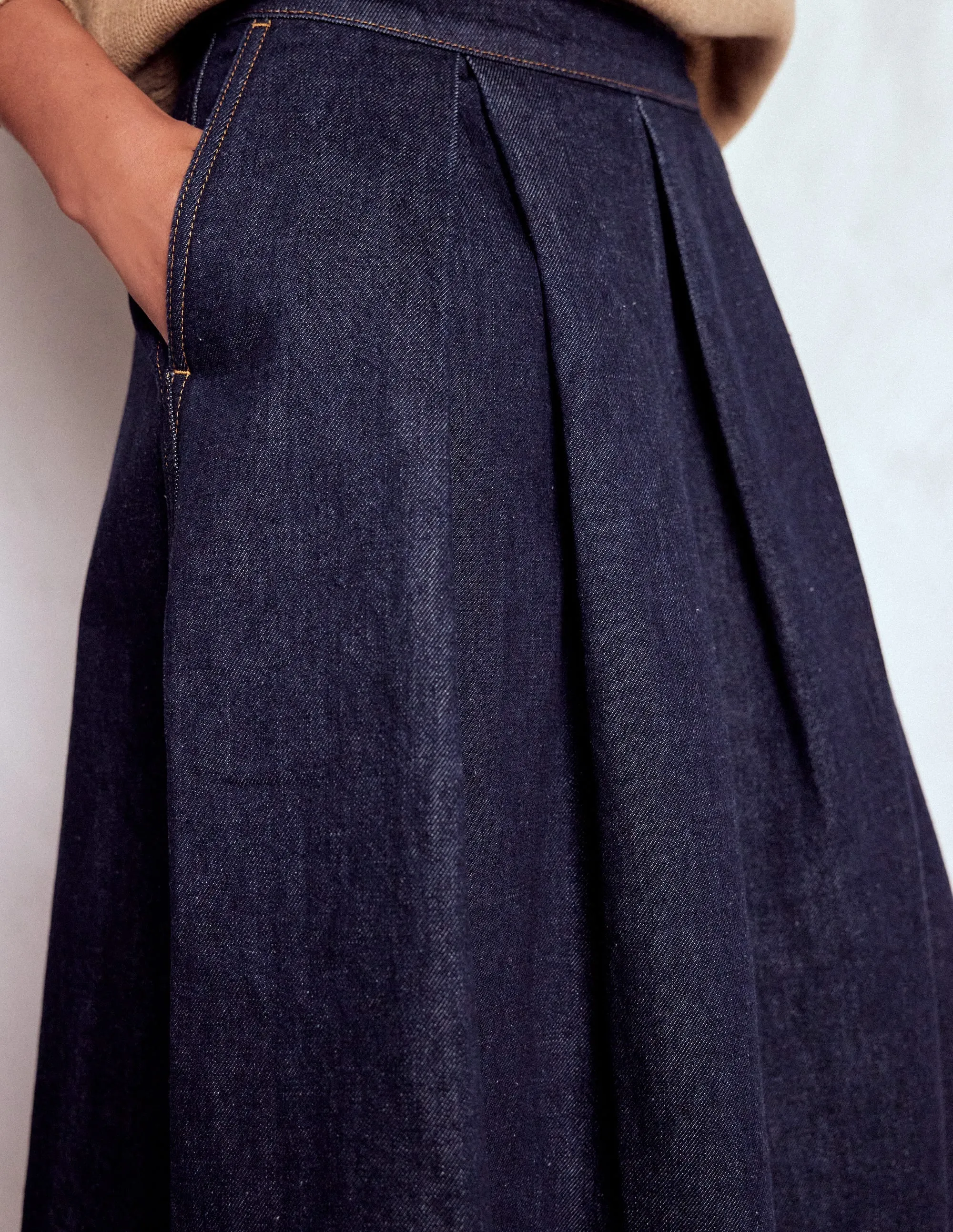 Verity Denim Midi Skirt-Indigo Style Essential Simple Motion