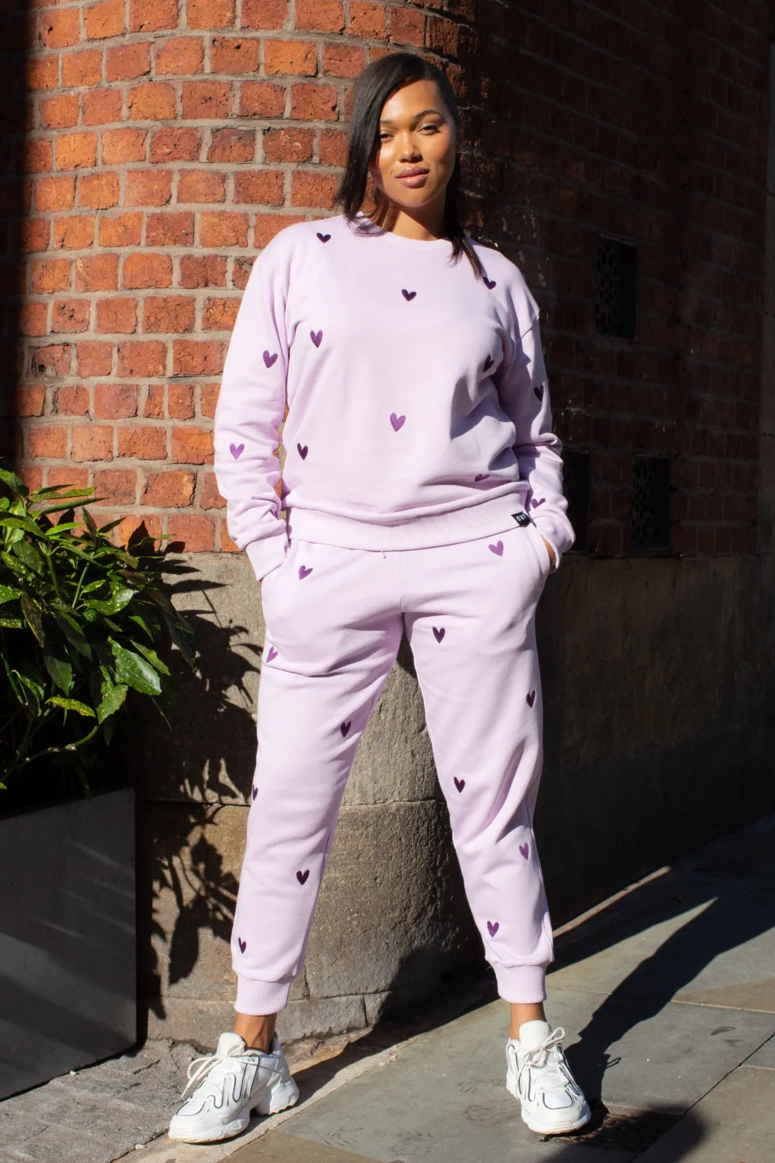 O&F Heart Embroidered Joggers - Lilac Moisture Management Utility pocket