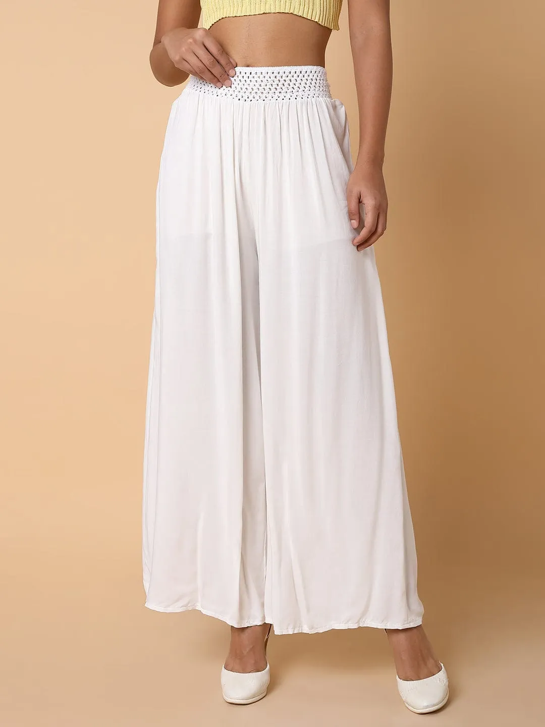 Women's White Cotton Comfort Loose Fit Trousers Simple Comfort
