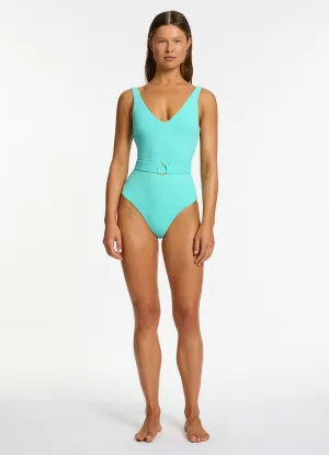 Tropical Life Isla Rib V-Neckline Belted One Piece - Dolce
