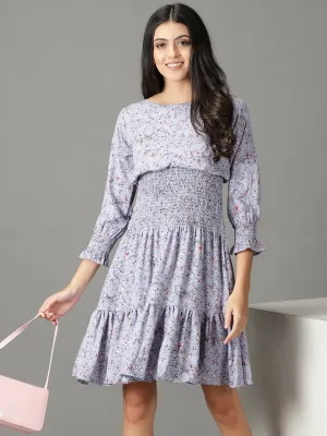 Basic Mood Women's Blue Floral Printed Chiffon Dress