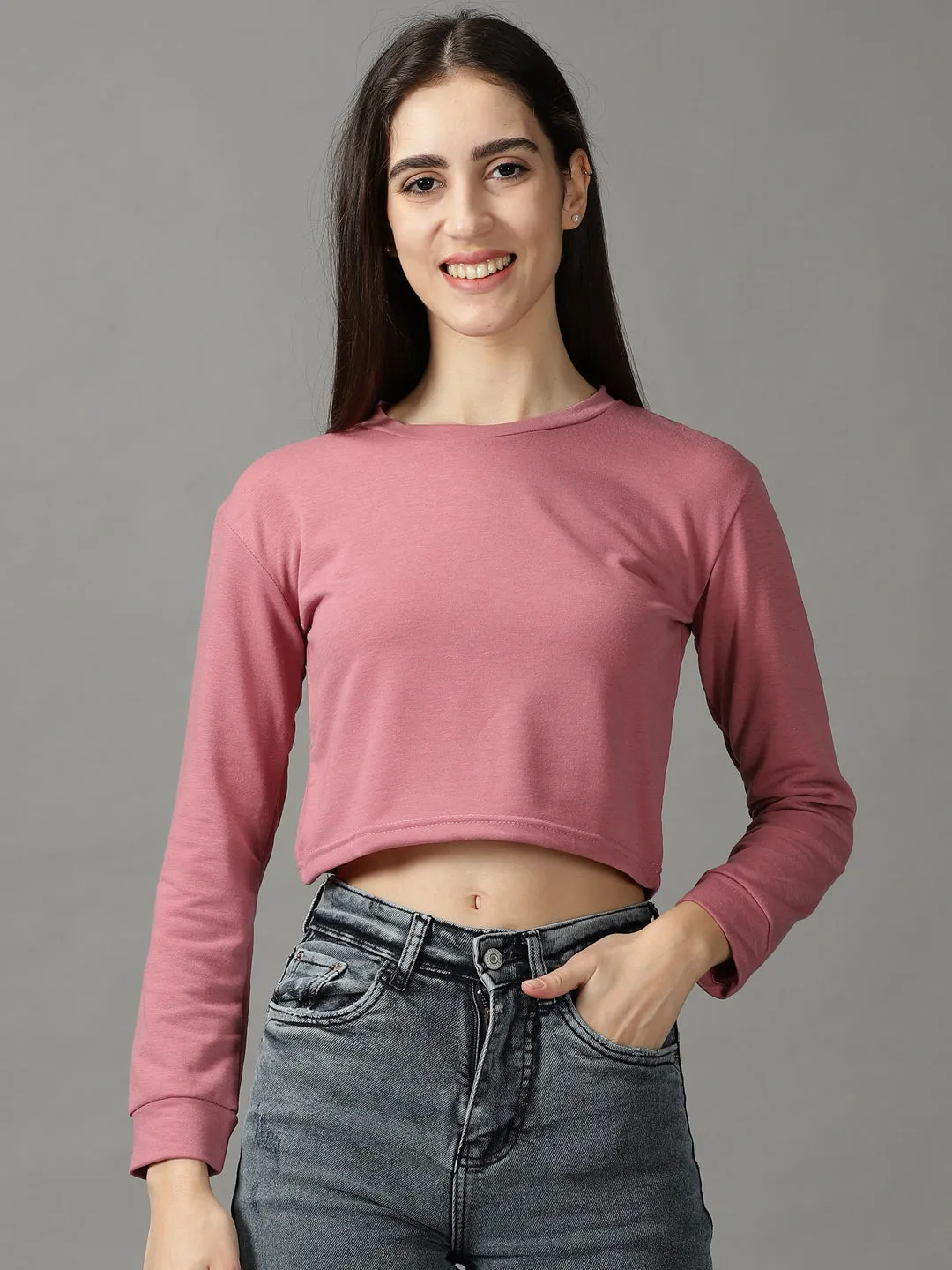 Performance Fit Wear Cozy Fit Wear Women's Mauve Long Sleeves Crop Top