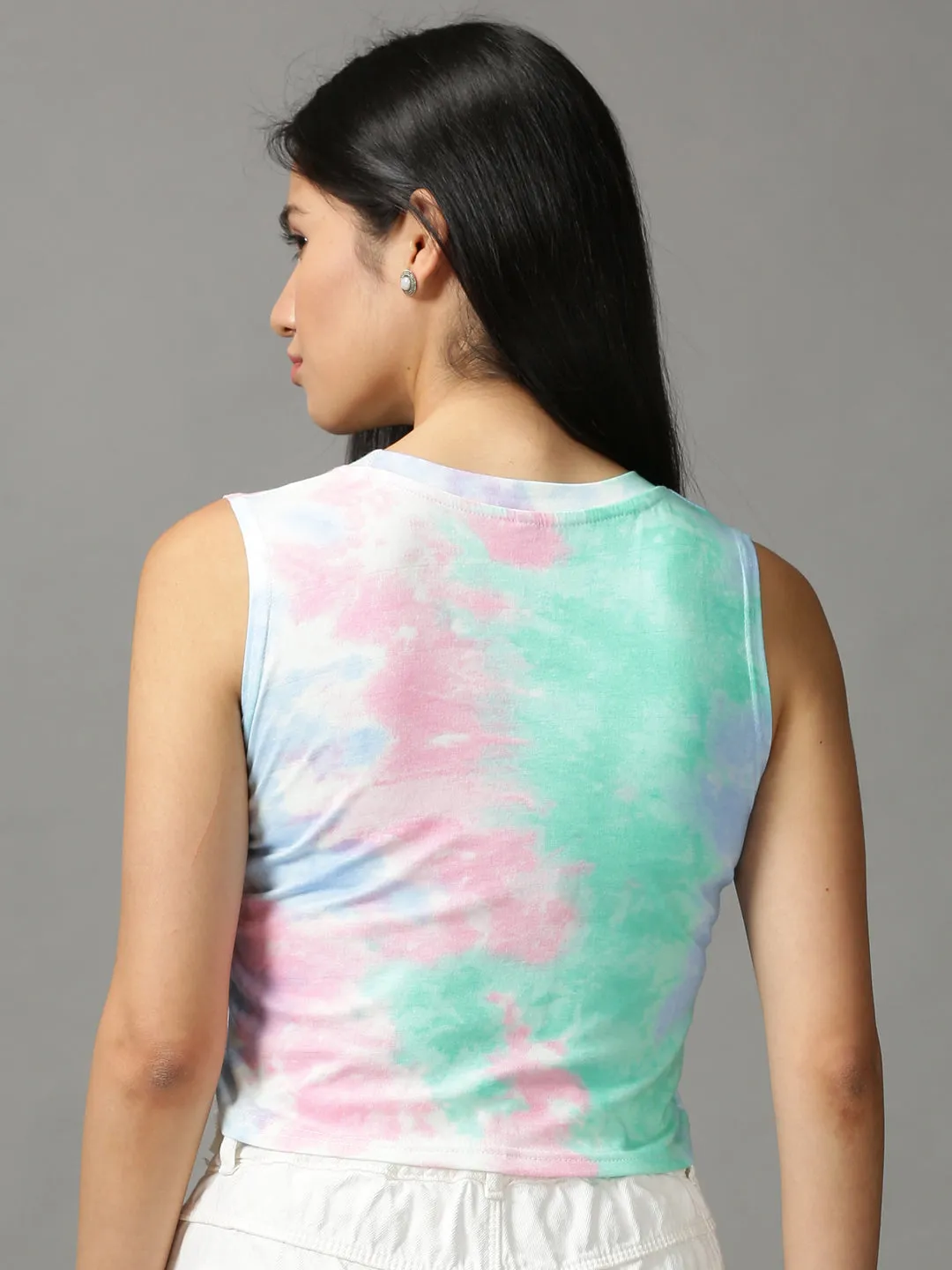 Women's Multi Tie and Dyed Crop Top Layered Sleeve Garment Washed Texture