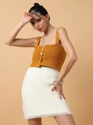 Stretchable Fabric Women's Mustard Bralette Crop Top