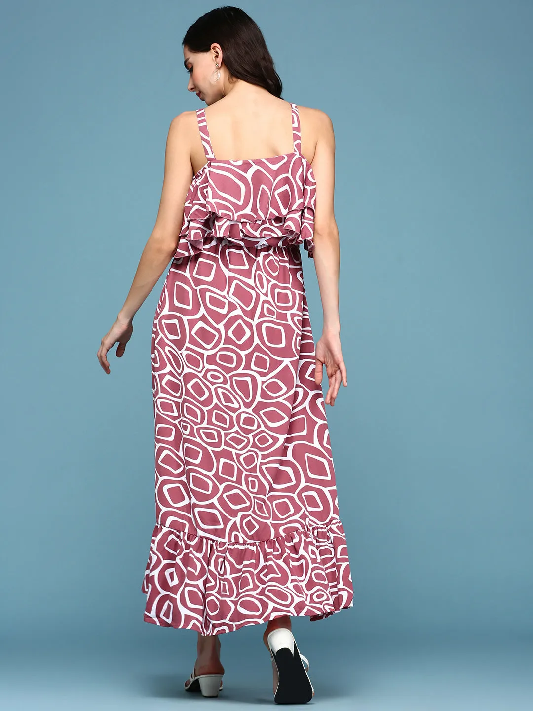 Fashion Forward Women's Pink Printed Crepe Maxi Dress