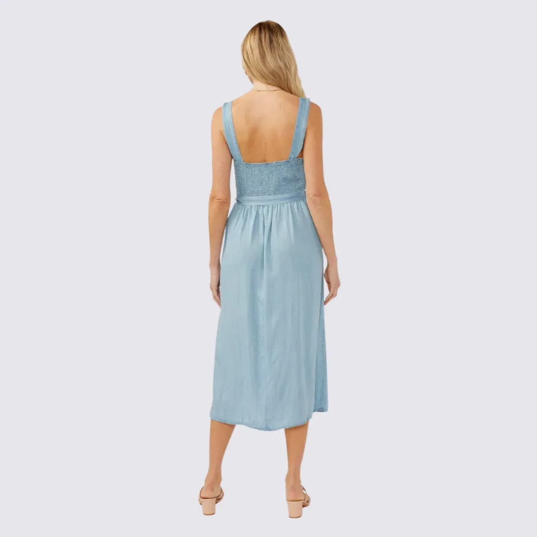 Alva Buttoned Tencel Dress (Heritage Blue) Trendy Comfort