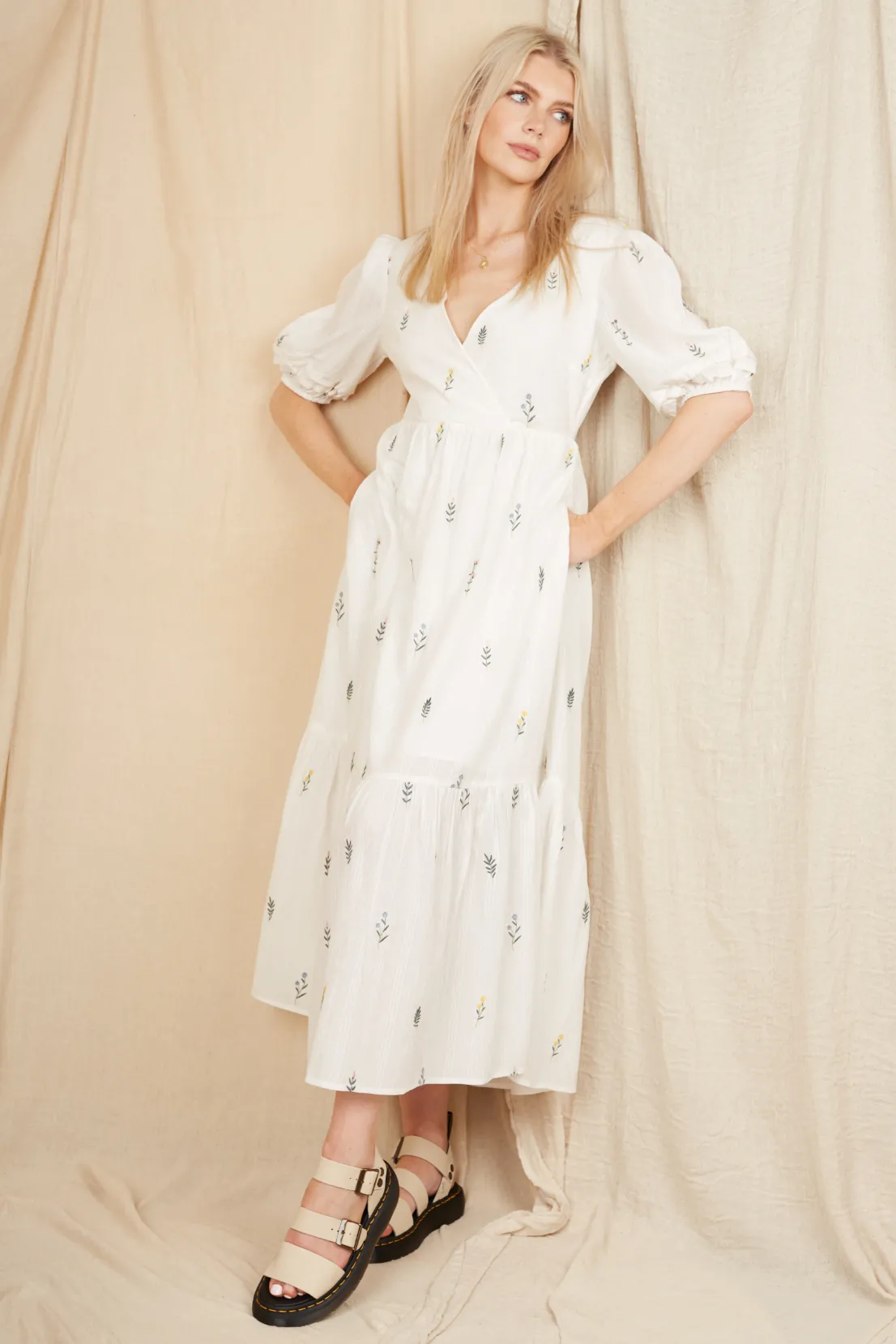 Simple Texture Modern and Stylish Amanda - Floral Embroidered Dress