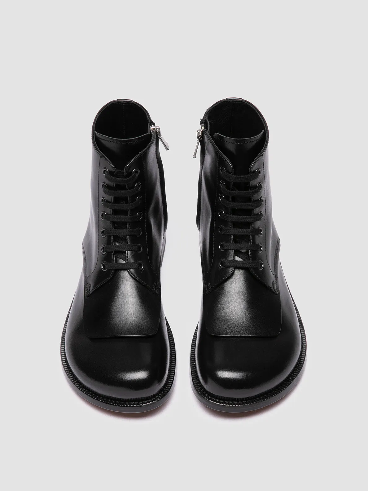 EMERALD 004 - Black Leather Lace-up Boots Durable Leather Stretchable