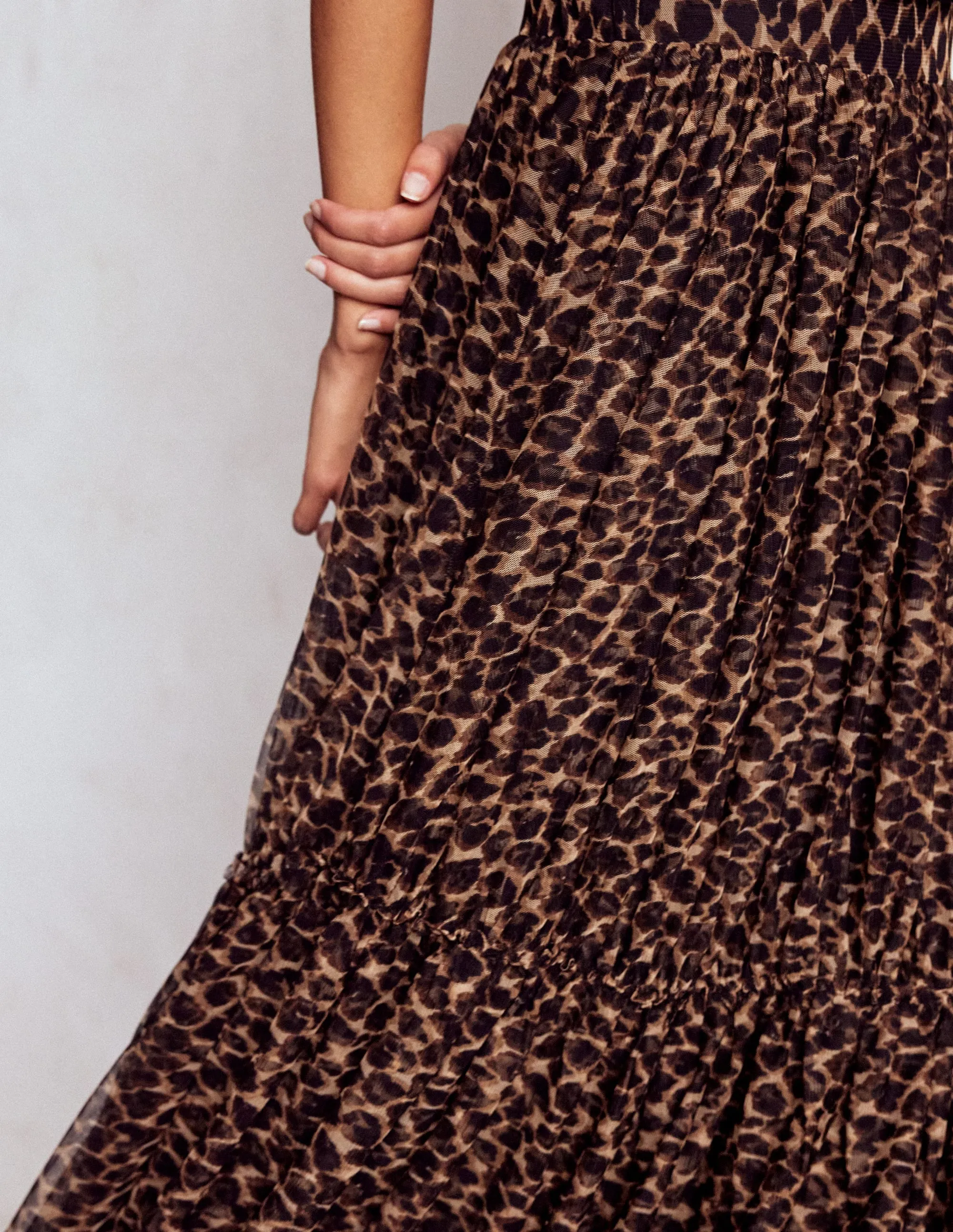 Classic Comfort Airy Comfort Anna Tulle Midi Skirt-Leopard