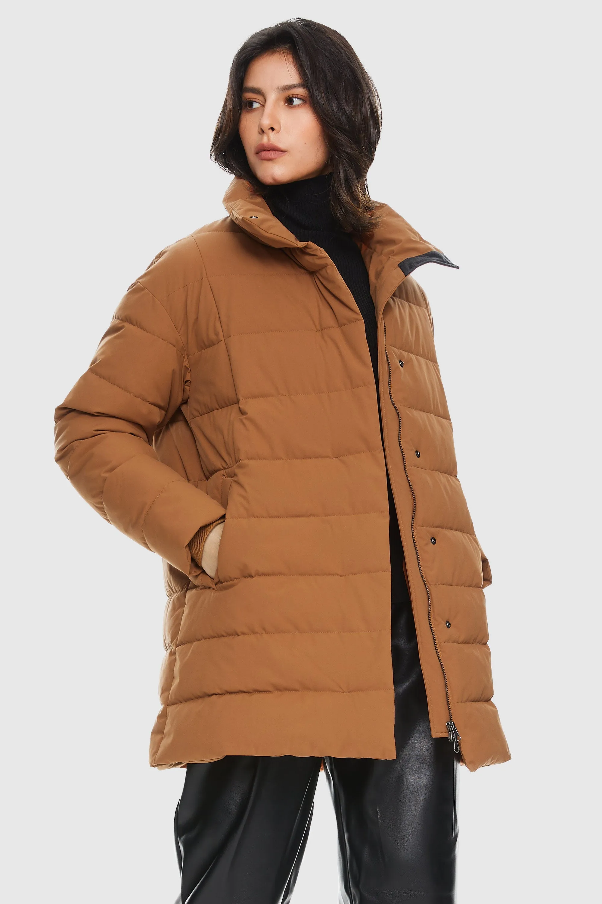 Breathable Layer Rubberized Trims Quilted Mid-Length Coat
