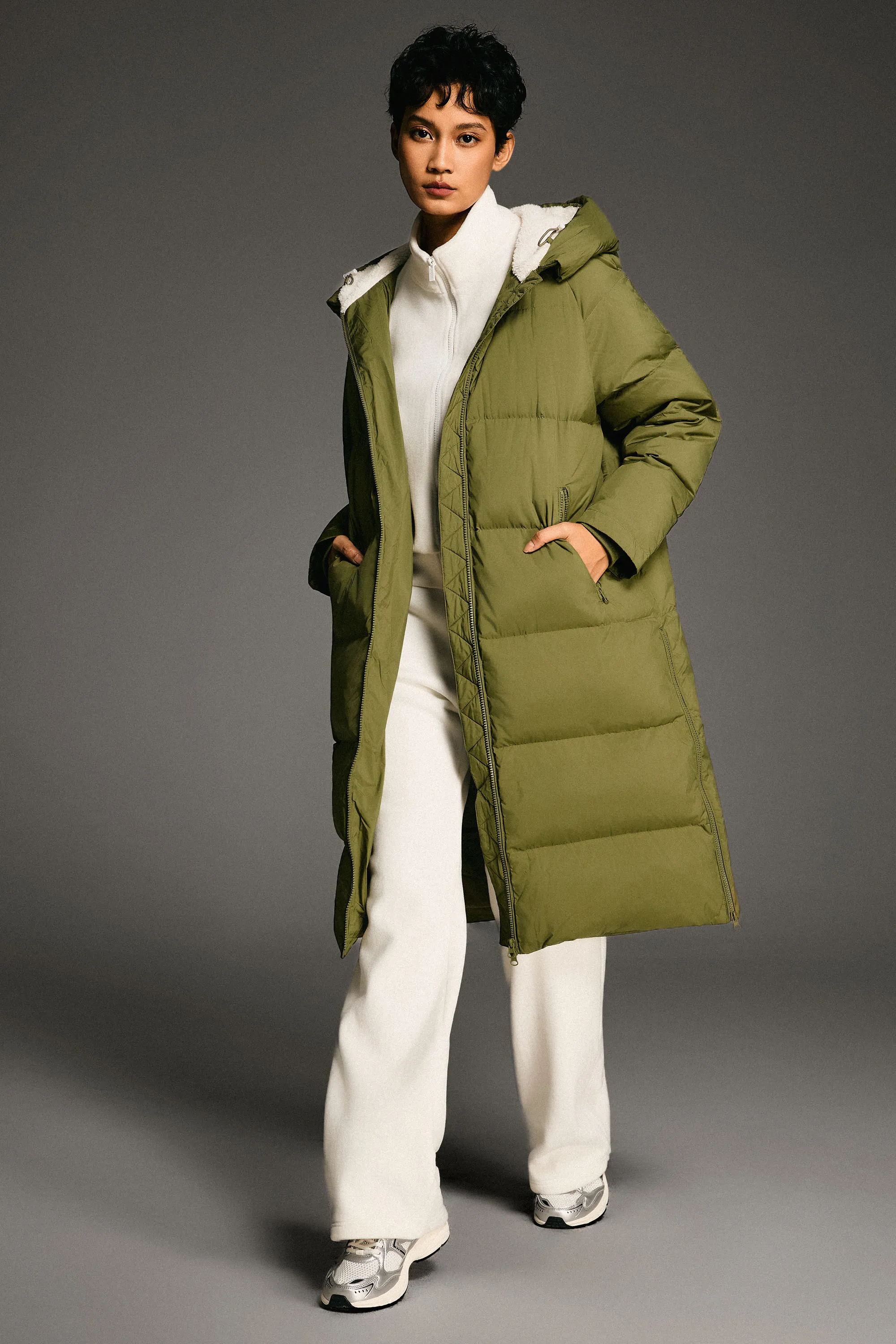 MeshLinedVents Long Puffer Down Jacket with Hem Slit
