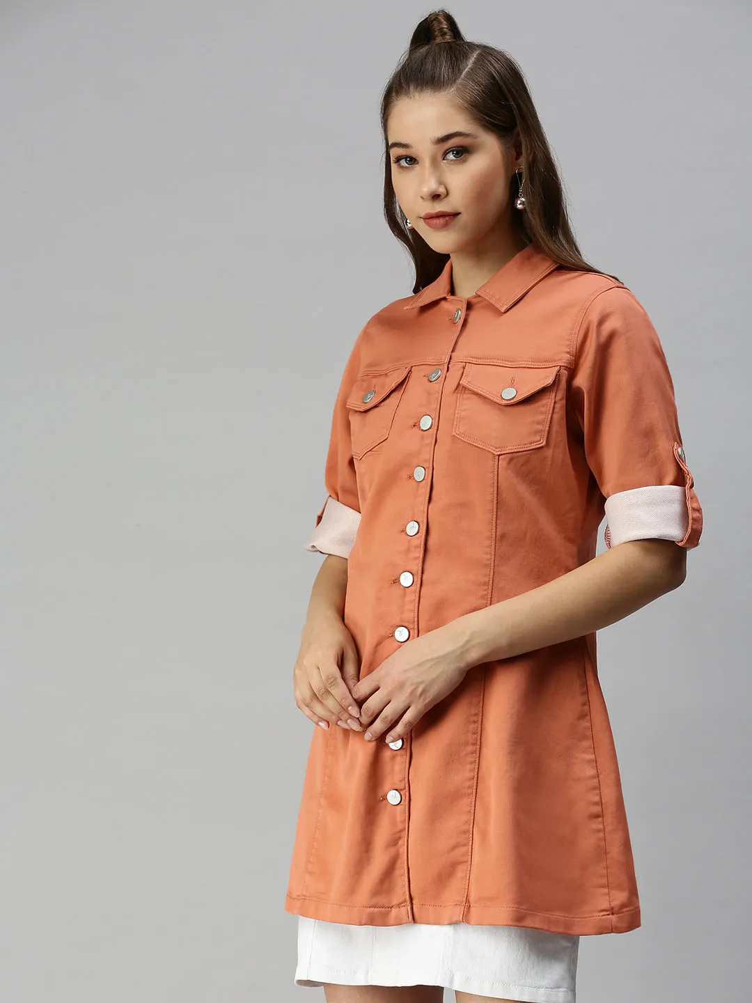 Women's Rust Cotton Tailored Jacket Matte Surface Texture DurableStitching