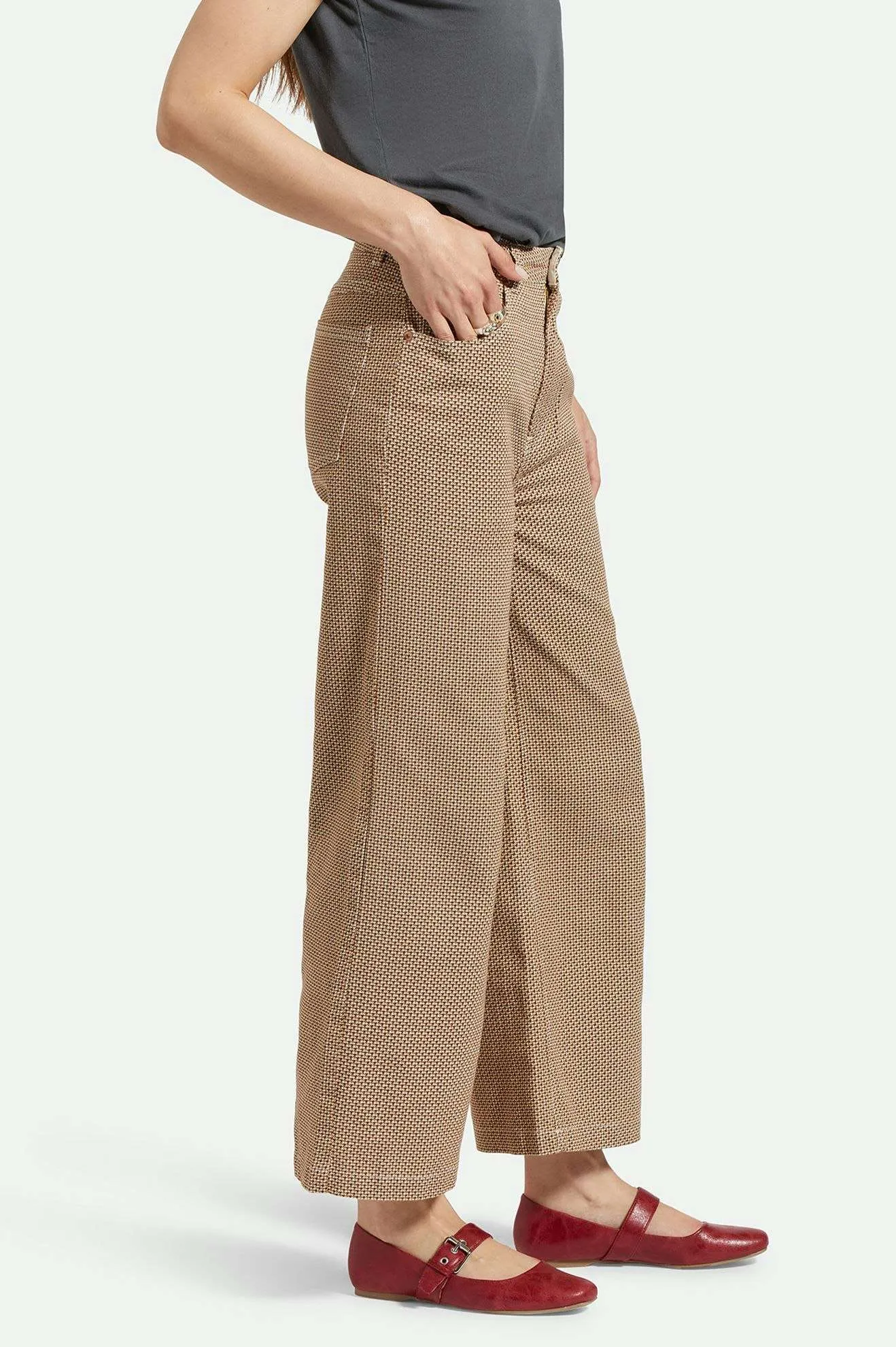High Durability Stitching Corduroy texture Margo Cropped 5-Pocket Pant - Whitecap/Pine Houndstooth