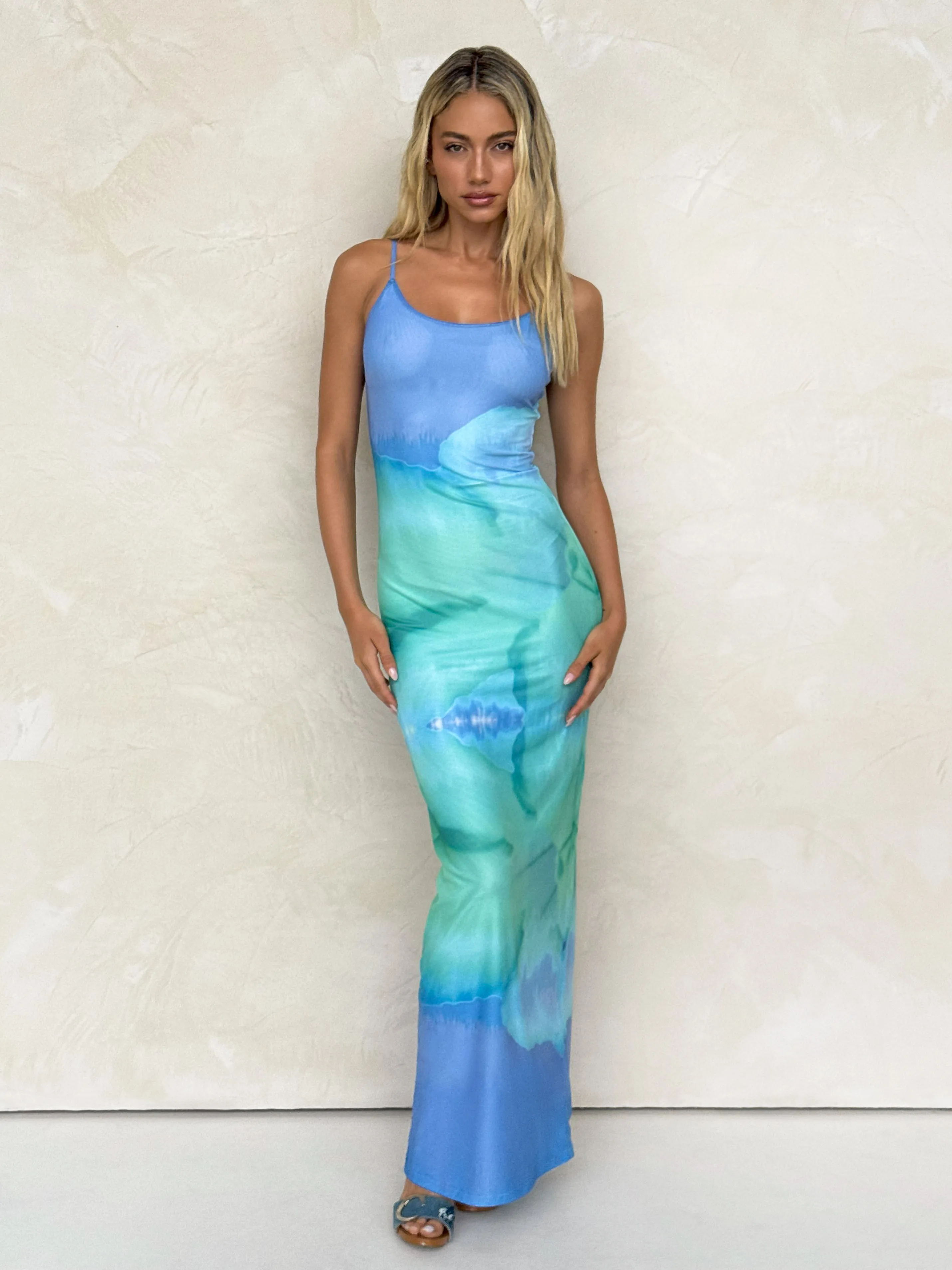 ARDON MAXI DRESS - BLUE : MACRO FLORAL : BLUE HIBISCUS Street-Style Timeless Look