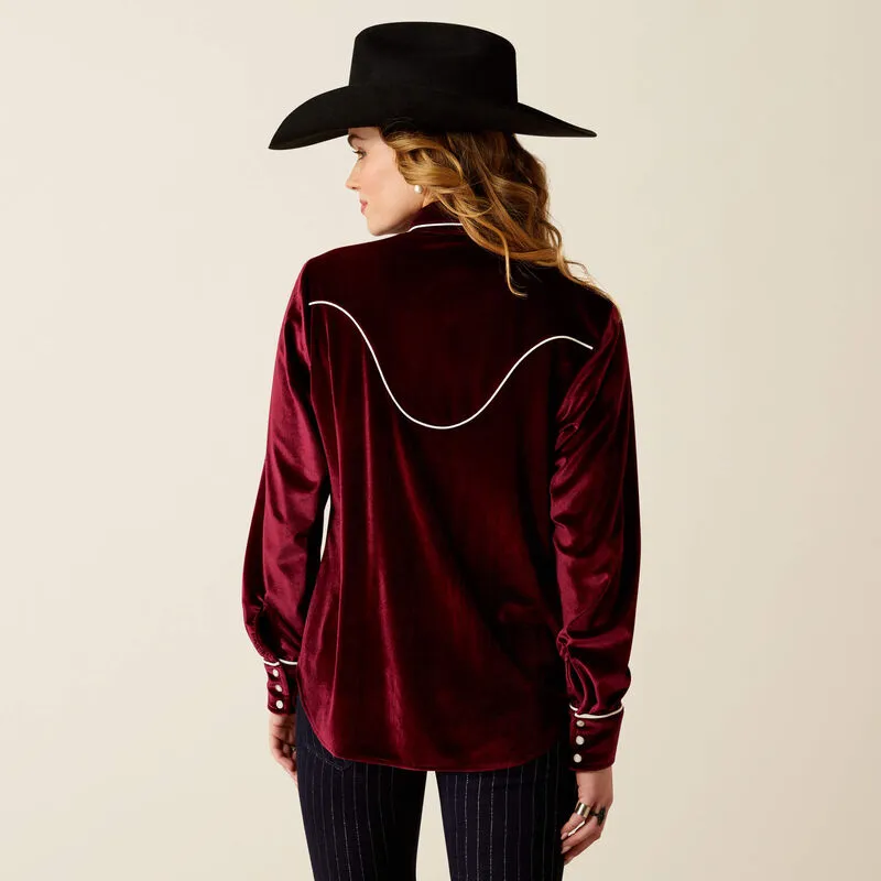 Casual Fit Ariat Women's Casa Rosa L/S Western Snap Shirt in Burgundy Velvet