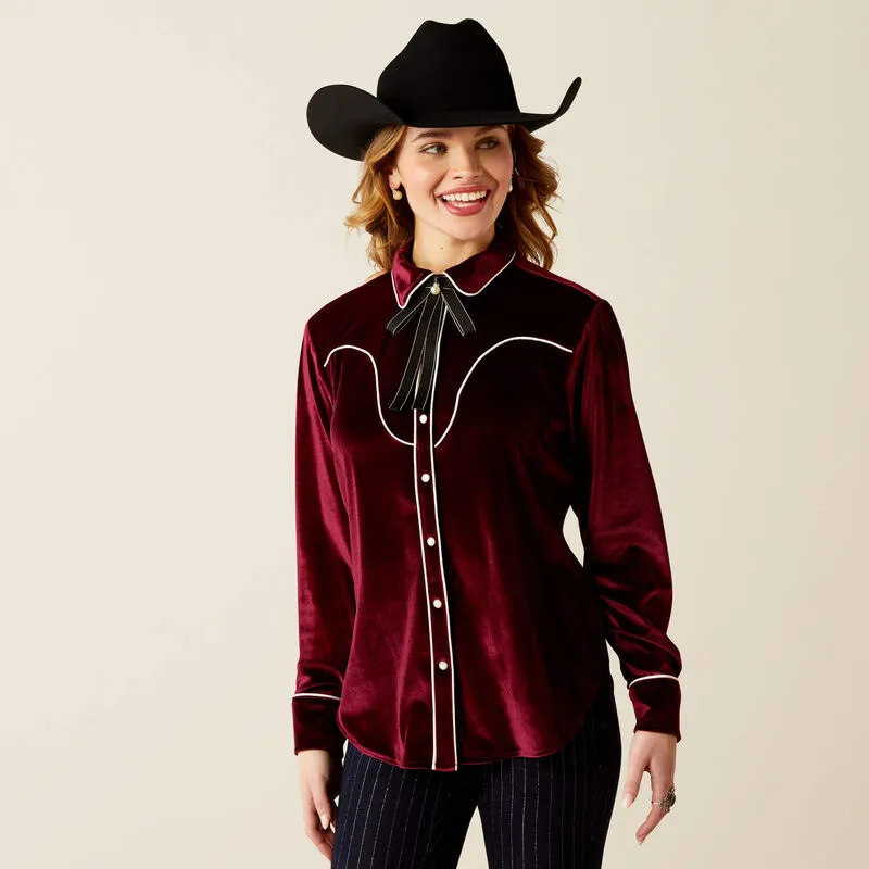 Breathable Flex Fit Everyday Fashion Ariat Women's Casa Rosa L/S Western Snap Shirt in Burgundy Velvet