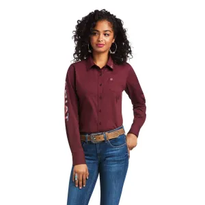 Active Essentials Versatile Fit Ariat Women's Kirby Long Sleeve Dark Red Button Down Shirt (Regular and Plus Sizes)