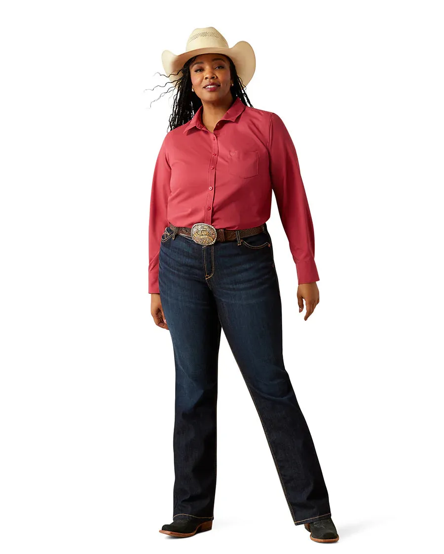 Ariat Women's Kirby Pro L/S Western Button Down Shirt in Solid Red (Available in Plus Sizes) Quick-Drying Shirt Soft Touch