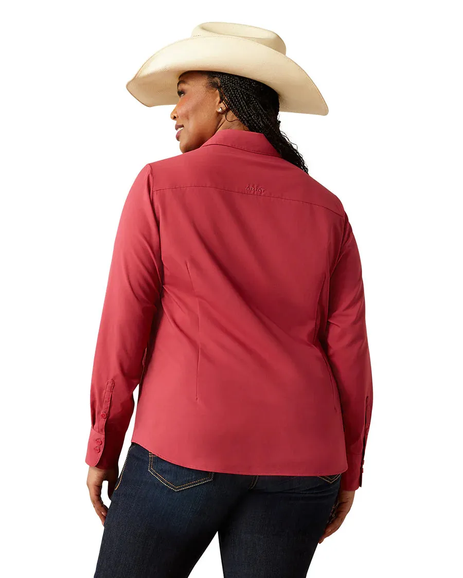 Street Casual Look Ariat Women's Kirby Pro L/S Western Button Down Shirt in Solid Red (Available in Plus Sizes)