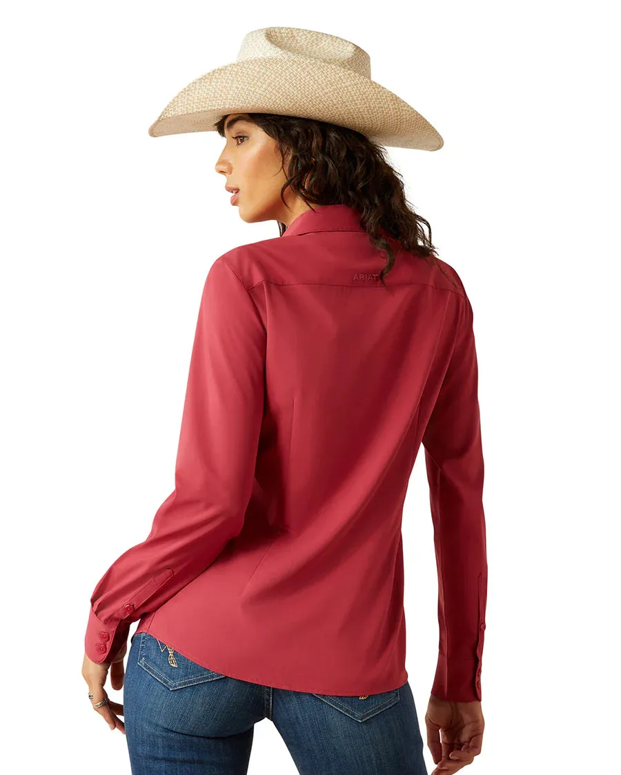 Cool and Chic V neck Ariat Women's Kirby Pro L/S Western Button Down Shirt in Solid Red (Available in Plus Sizes)