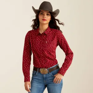 Ariat Women's Kirby Stretch L/S Western Button Down Shirt in Red Cattle Brand Versatile Design TexturedWeavePattern