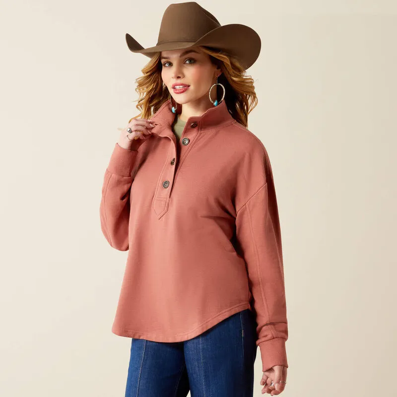 Cozy Choice Ariat Women's Lucky Rose 1/2 Button Sweatshirt in Light Mahogany