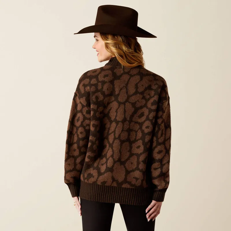 Ariat Women's Moda Turtle Neck Sweater in Mole Leopard Essential Drape