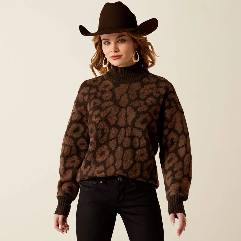 Year Round Ariat Women's Moda Turtle Neck Sweater in Mole Leopard