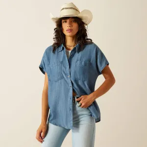 Low Impact Dye Casual Everyday Ariat Women's Vacation S/S Western Button Down Shirt in Blue Chambray