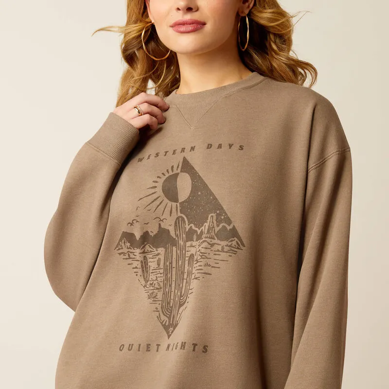 Ariat Women's Western Days Oversized Sweatshirt in Dark Khaki Heather (Available in Plus Sizes) Seasonal Trend