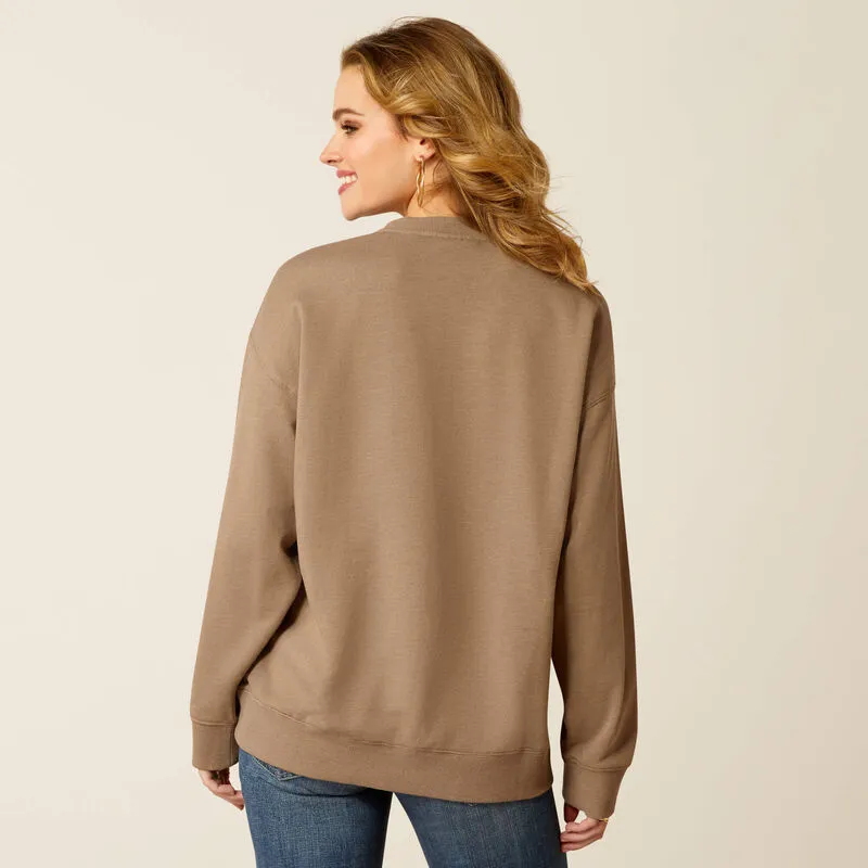Everyday Hoodie Ariat Women's Western Days Oversized Sweatshirt in Dark Khaki Heather (Available in Plus Sizes)